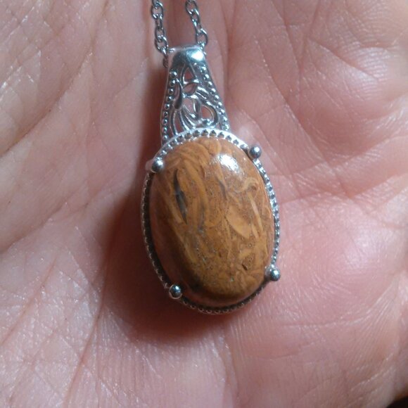 Script Stone Platinum Bond Pendant Stainless Steel Necklace - Picture 2 of 11